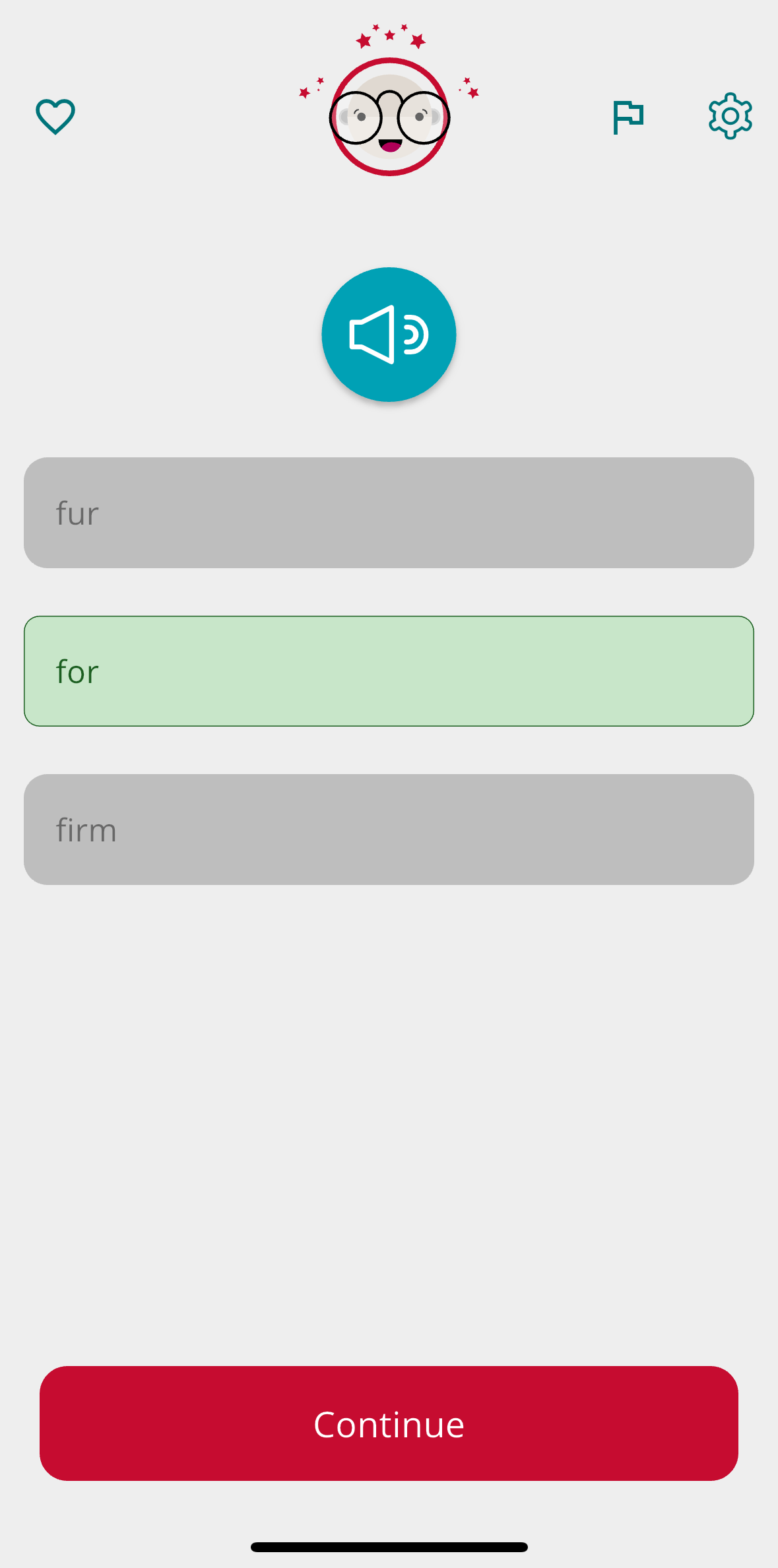 The ReDi auditory rehabilitation app helps users learn to distinguish between words which nearly sound the same such as "for", "fur", and "firm". There is a button for them to press if they need to hear the word again.