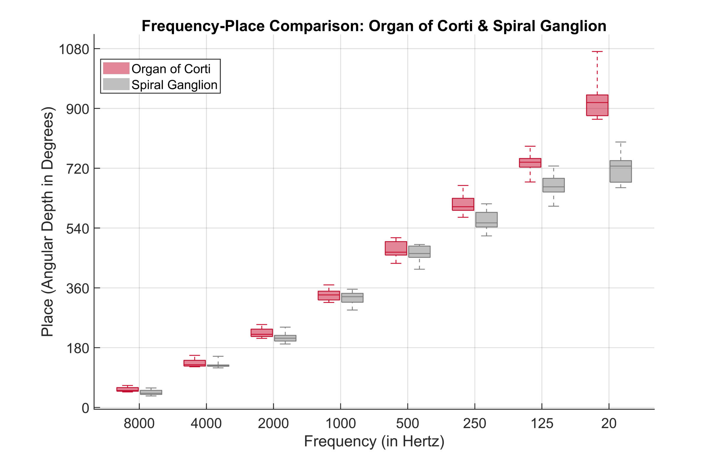 Freqency-Place Comparison Organ of Corti and Spiral Ganglion